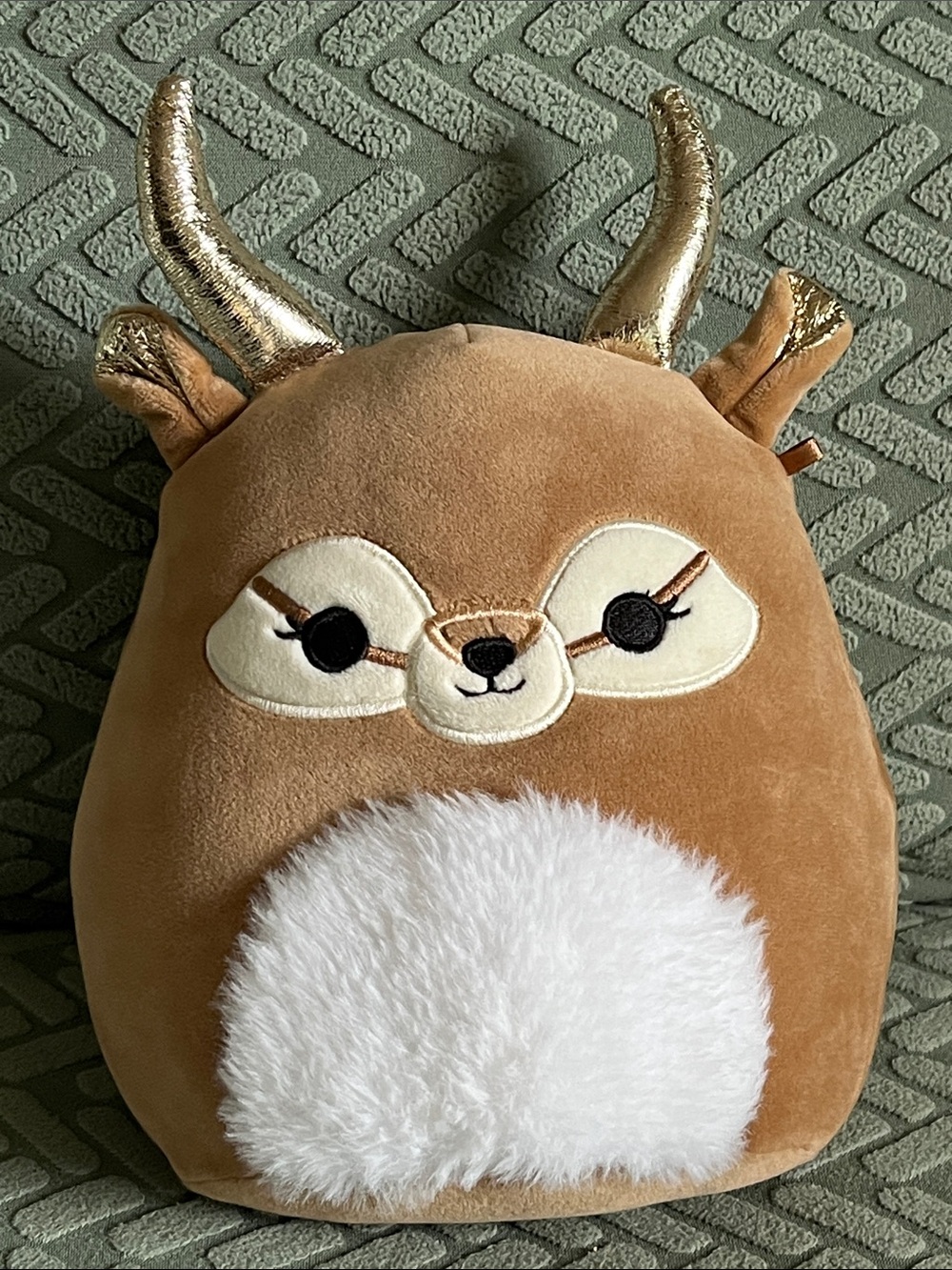 Squishmallows Brown and White Deer Plush with Gold Antlers